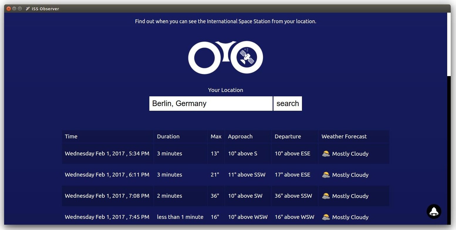 Screenshot showing iss-observer open in Chrome Desktop